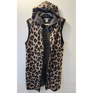 Leopard Print Long Vest Duster Sleeveless Sweater Christian Siriano L Animal